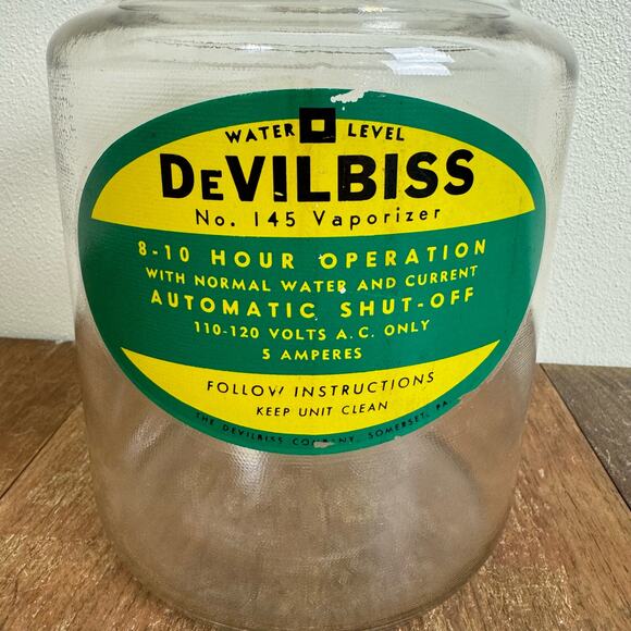 Vintage DeVilbiss Original No. 145 Vaporizer Humidifier Glass Decorative Jar - Picture 4 of 8